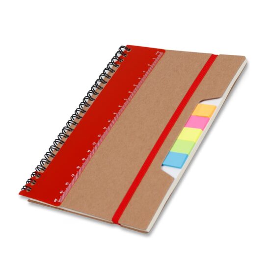 Bloco-de-Anotacoes-com-Regua-e-Autoadesivos-VERMELHO-13996-1644001564 Caderno com Régua e Autoadesivos Personalizado