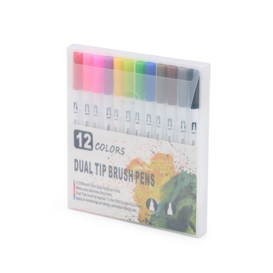 Kit Canetinhas Ponta Dupla Com 12 Cores Personalizada